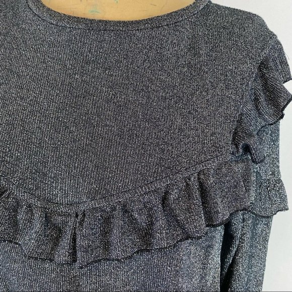 Zara Black/Silver Metallic Ruffled Detail Lightweight Sweater Size M - Picture 2 of 7